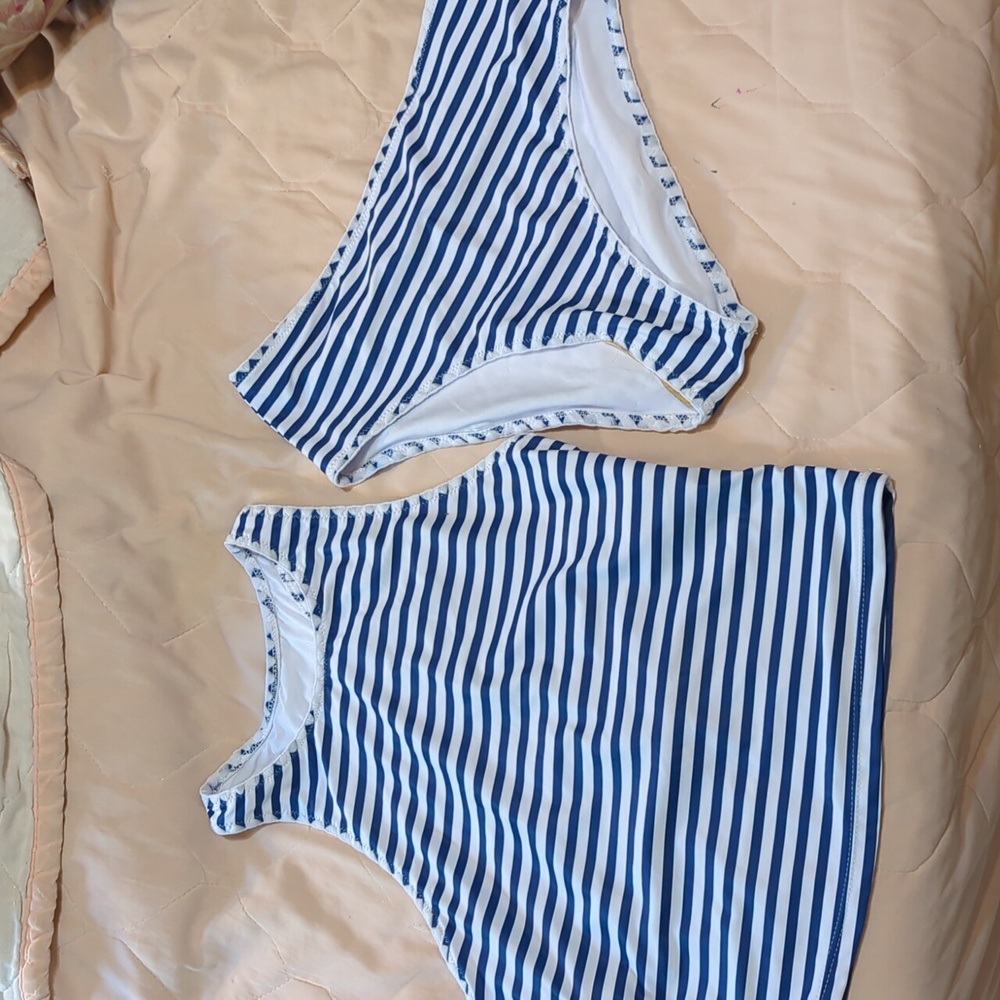 Beachsissi blue/white striped swimsuit Medium